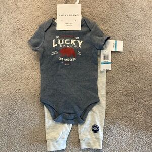 Lucky Brand Baby Shirt, Pants, and Beanie Set